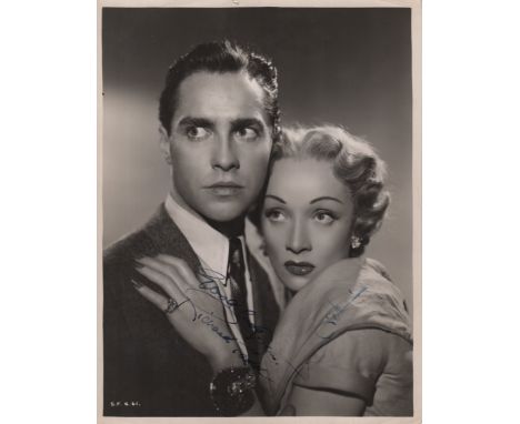STAGE FRIGHT: A scarce vintage signed 7.5 x 10 photograph by both Marlene Dietrich (Charlotte Inwood) and Richard Todd (Jonat