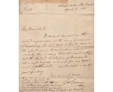 CANNING GEORGE: (1770-1827) British Prime Minister April - August 1827. A.L.S., Geo. Canning, one page, 4to, 6th April 1815, 