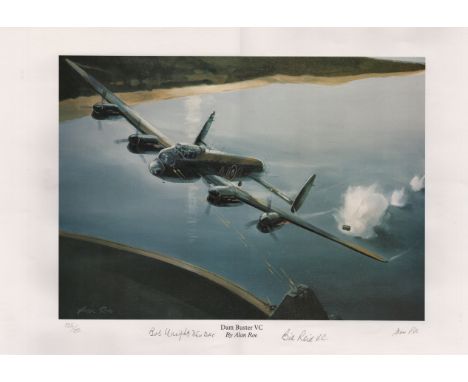 617 SQUADRON: Signed 23 x 16½ limited edition colour print entitled Dam Buster VC by artist Alan Roe, the image depicting a L