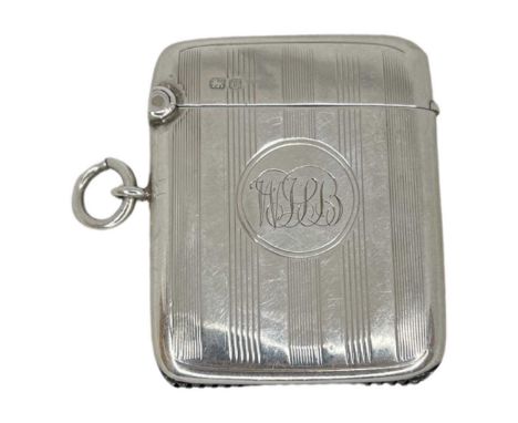 Silver Vesta Case. 26 g. Chester 1914, H.V.Pithey and Co. Engine Turned. Monogram to cartouche4.6 x3.6 cms