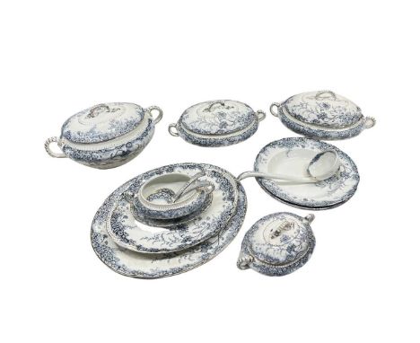 Quantity of Cornflour Pattern Tablewares. To include Large Tureen, 2 smaller lidded vegetable dishes, small lidded tureen, sm