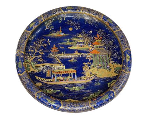 A Carltonware blue Chinoiserie 'Pagoda' pattern lipped bowl31cms diameterQty: 1