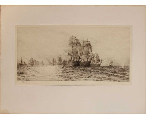 WILLIAM LIONEL WYLLIE, R.A, R.E (BRITISH, 1851-1931) THE BATTLE OF TRAFALGARall signed in pencil, set of 3 black and white et