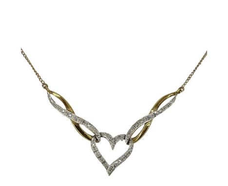 .9ct Gold And Diamond Heart Necklace, 2.9g 15 Inches Chain ,  6.3 cm wide pendant | 4 cm high Condition report: Excellent Con
