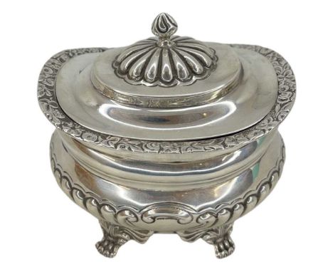 Silver Half Fluted Tea Caddy. 221 g. London 1902, Charles Stuart Harris. Length 10.5 cms. Condition report: Good, no issues