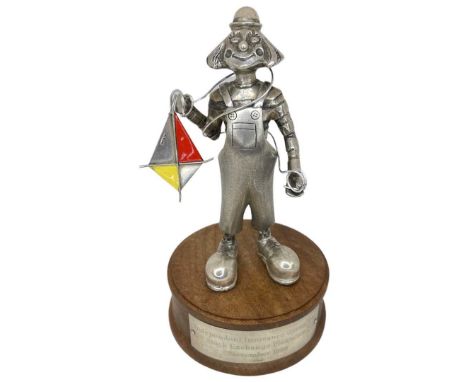 Novelty Silver Model of a Clown. Sheffield 1993, Eaton and Jones. Mounted on a wooden plinth which carries a plaque engraved 