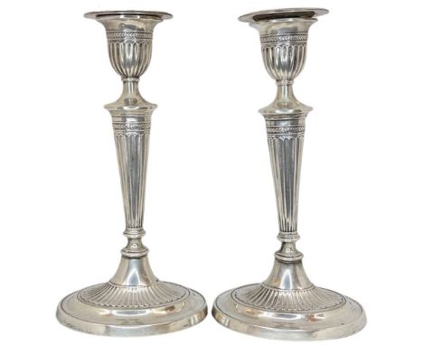 Pair of Silver Candlesticks. Sheffield 1903, William Charles Fordham &amp; Albert Buckley Faulkner. Fluted formHeight 20.5 cm