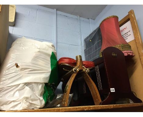 Shelf of assorted including a camel stool etc.