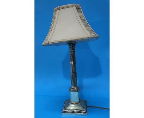 A silver plated Corinthian column table lamp