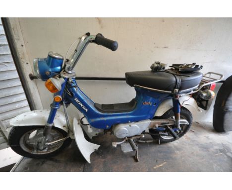 A 1975 HONDA CHALY - LBF 597P - This moped was first registered  in August 1975, it has a 72cc petrol engine, no recorded MOT
