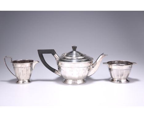 A GEORGE V SILVER THREE-PIECE TEA SERVICE,&nbsp;by&nbsp;Collingwood &amp; Sons Ltd, Sheffield 1935, in Art Deco style, of fac