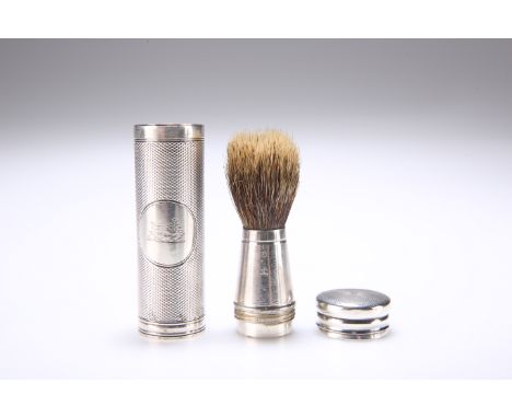 A VICTORIAN SILVER SHAVING BRUSH,&nbsp;by&nbsp;William Thomas Wright &amp; Frederick Davies, London 1873, cylindrical, engine