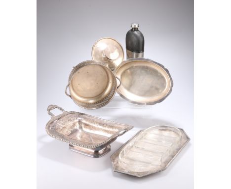 A SILVER CAPSTAN INKWELL, marks rubbed, 15cm diameter; together with A GROUP OF PLATED ITEMS, including large James Dixon &am