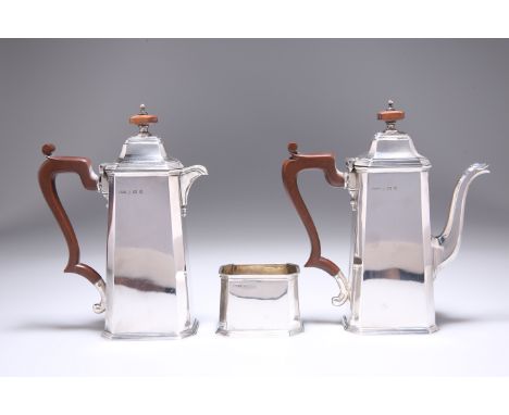 A GEORGE V SILVER THREE PIECE BACHELOR'S SUITE, by Ollivant &amp; Botsford Birmingham 1932, comprising two slender tapering r