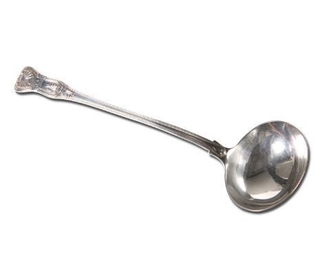 A WILLIAM IV SILVER SOUP LADLE, by Mary Chawner London 1835, kings pattern with oval bowl, engraved armorial on handle termin