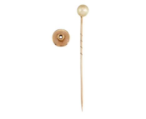 A 9CT GOLD 'PEARL' CONVERTIBLE STICKPIN, the creamy coloured 'pearl', approx. 6.4mm diameter, with screw fitting to plain pin