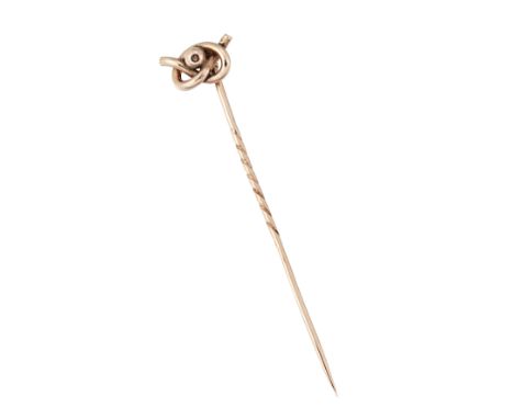 A 9CT STICK PIN, the stick pin with knotted top, stamped 9ct to pin, 54mm long, 1.5g, casedThe absence of a Condition Report 