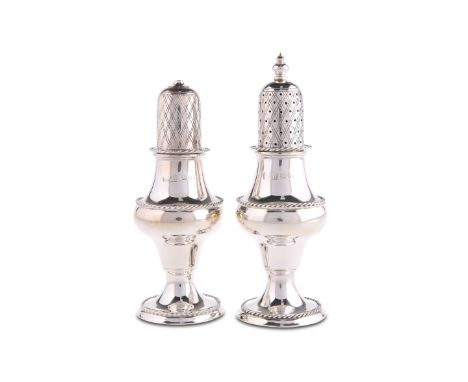 A PAIR OF ELIZABETH II SILVER SALT AND PEPPER CASTERS,&nbsp;by&nbsp;Laurence R Watson &amp; Co, London 1981, of baluster form