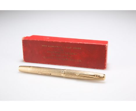 A WATERMAN'S 9 CARAT GOLD FOUNTAIN PEN, hallmarked&nbsp;S J Rose &amp; Son, London 1953, engine-turned ground, the nib signed