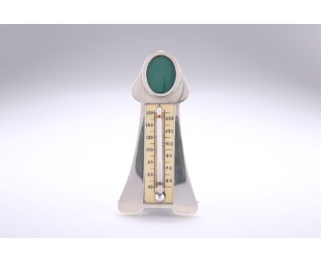 A GEORGE V SILVER THERMOMETER&nbsp;WITH PHOTOGRAPH&nbsp;APERTURE,&nbsp;by&nbsp;Lawrence Emanuel, Birmingham 1910, of easel fo
