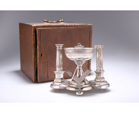 MASONIC INTEREST: A RARE VICTORIAN SILVER TABLE LIGHTER AND CHAMBERSTICK COMBINATION,&nbsp;by&nbsp;Edward Hutton, Sheffield 1