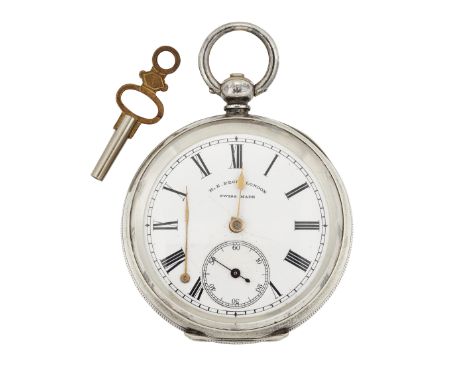 SILVER OPEN FACED POCKET WATCH, circular silver dial signed H E Peck Swiss Made, with black roman indices, outer minute track