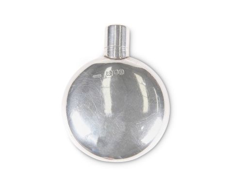 A VICTORIAN SILVER SCENT FLASK,&nbsp;by Sampson Mordan &amp; Co, London 1896, circular, shaped for the pocket. 5.2cm diameter