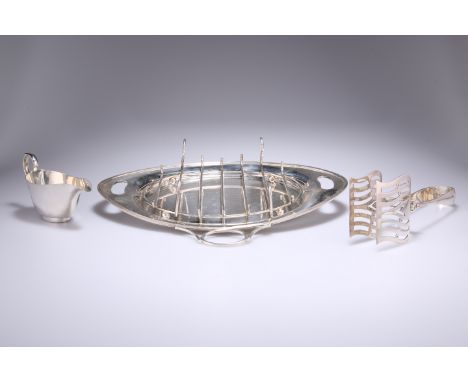 A GEORGE V SILVER ASPARAGUS DISH, SAUCE BOAT AND SERVERS,&nbsp;by William &amp; Hutton &amp; Sons Ltd, the dish, stand and sa