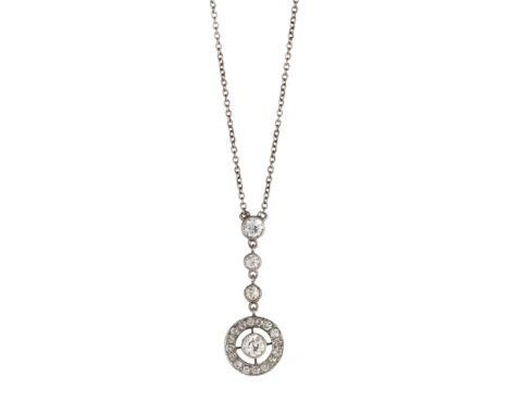 AN EARLY 20TH CENTURY DIAMOND PENDANT, the round old cut diamond, collet and milligrain mounted, suspended within a circle of
