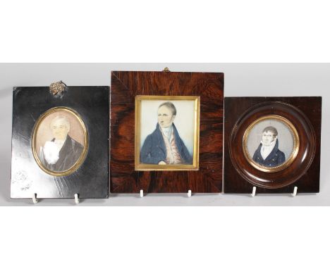 THREE FRAMED PORTRAIT MINIATURES OF GENTLEMEN.