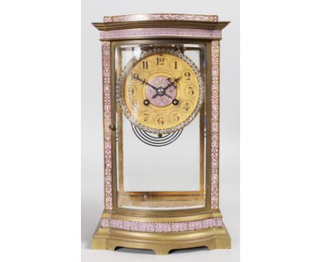 A GOOD 19TH CENTURY CLOISONNE ENAMEL BOW FRONTED FOUR GLASS CLOCK, retailed by BAILEY, BANKS & RIDDLE CO., PHILADELPHIA, the 