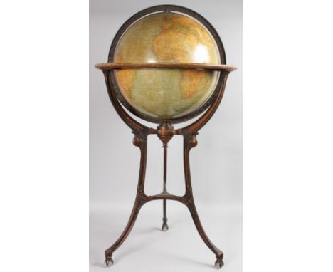 A GOOD 19TH CENTURY GLOBE OF THE WORLD 18-INCH TERRESTRIAL GLOBE by W. & A. K. JOHNSON LTD GEOGRAPHERS, ENGRAVERS AND PRINTER