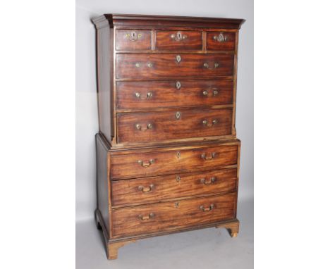 A GEORGE III MAHOGANY TALLBOY, the top with three small and three long graduated drawers over three long graduated drawers wi