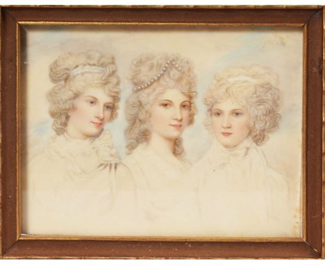 RICHARD COSWAY Portrait studies of three young ladies. Reputed to be The Daughters of The Duke of Marlborough. Inscription on