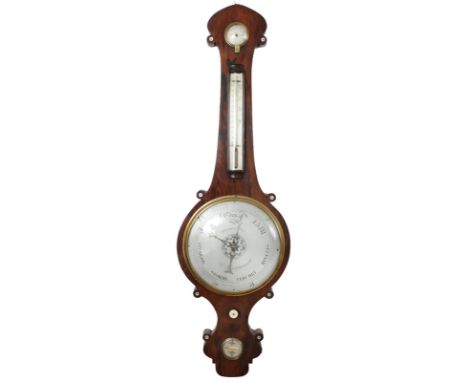 A REGENCY MAHOGANY ONION TOP BANJO BAROMETER by D. FAGIOLI & SON, Warner Street, Clerkenwell. 3ft 5ins long.