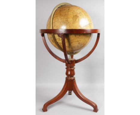 A GOOD 19TH CENTURY GLOBE 18-INCH NEVILLE MASKELYNE, D.D.F.R.S. ASTRONOMER ROYAL, THIS NEW BRITISH CELESTIAL GLOBE on a woode