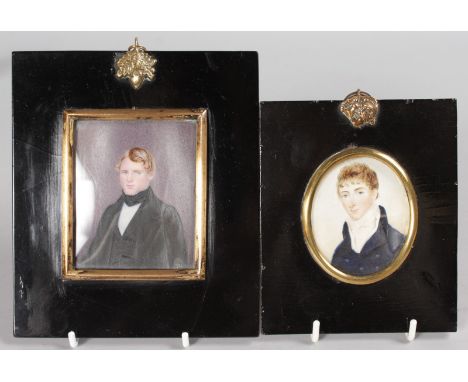 TWO FRAMED PORTRAIT MINIATURES OF GENTLEMEN.
