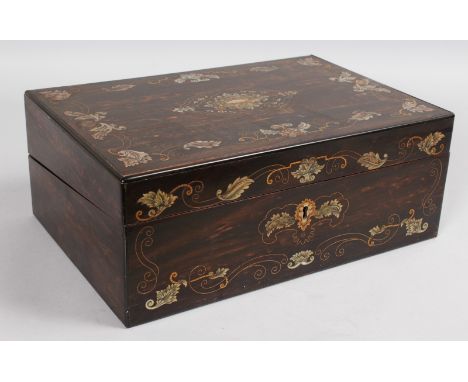 A GOOD 19TH CENTURY ROSEWOOD MOTHER-OF-PEARL INLAID WRITING BOXES. 14ins wide.