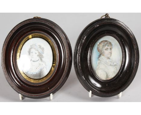 TWO FRAMED PORTRAIT MINIATURES OF LADIES.