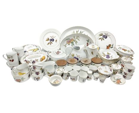 Royal Worcester Evesham pattern dinner and tea wares, to include lidded tureens, dinner plates, teacups, mugs, jugs, lidded c