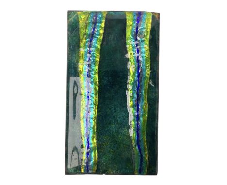 Henry George Murphy (1884-1939), Arts &amp; Crafts enamel panel, of rectangular form, decorated with iridescent stripes upon 