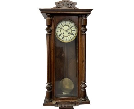 German spring driven wall clock c 1910, with an eight day Gustav Becker movement striking the hours on a coiled gong, in a wa