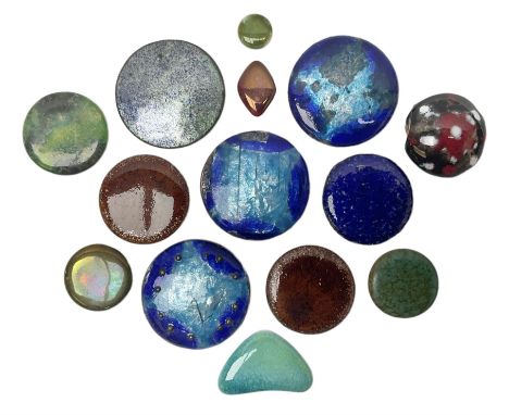 Henry George Murphy (1884-1939), six Arts &amp; Crafts enamel panels of circular form in of various colours and design, toget
