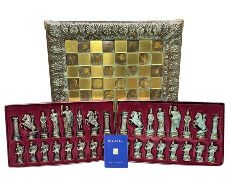 Marinakis Greek style cast metal chess set with board, with original box