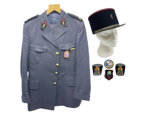 Mid 20th century French Ugeco Nantes first class dress navy blue uniform with ribbon bar with cap, and quantity of Sapeurs Po