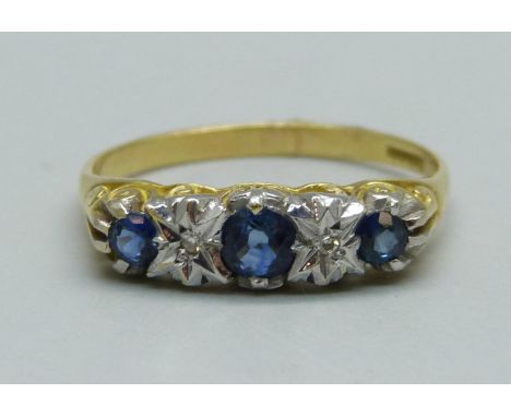 An 18ct gold, diamond and sapphire ring, 2.9g, R 