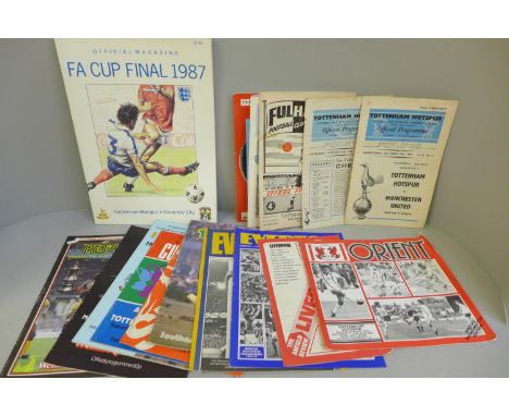 Football memorabilia; Tottenham Hotspur home and away programmes 1960s onwards including friendlies, League Cup Final 1971, F