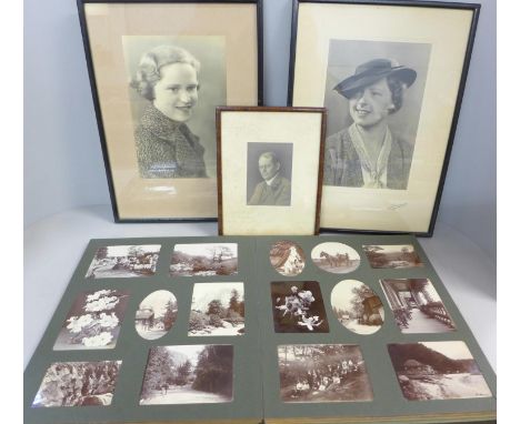 An album of cabinet cards and three framed portrait photographs 