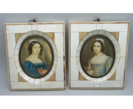 A pair of bone framed portrait miniatures 