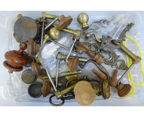 Long case clock keys, handles, etc. 
